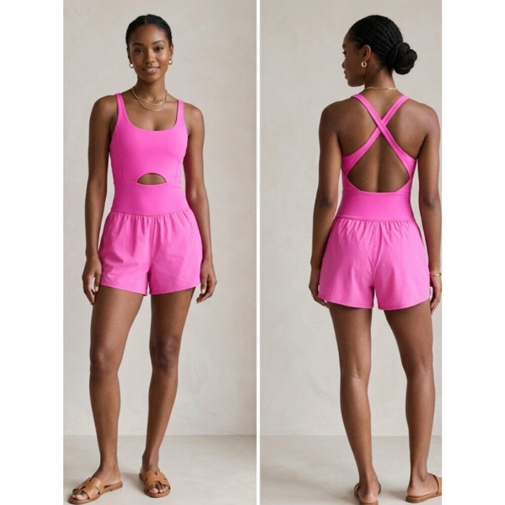Hot Pink Crisscross Cutout Active Yoga Bodysuit Romper Womens Size Small